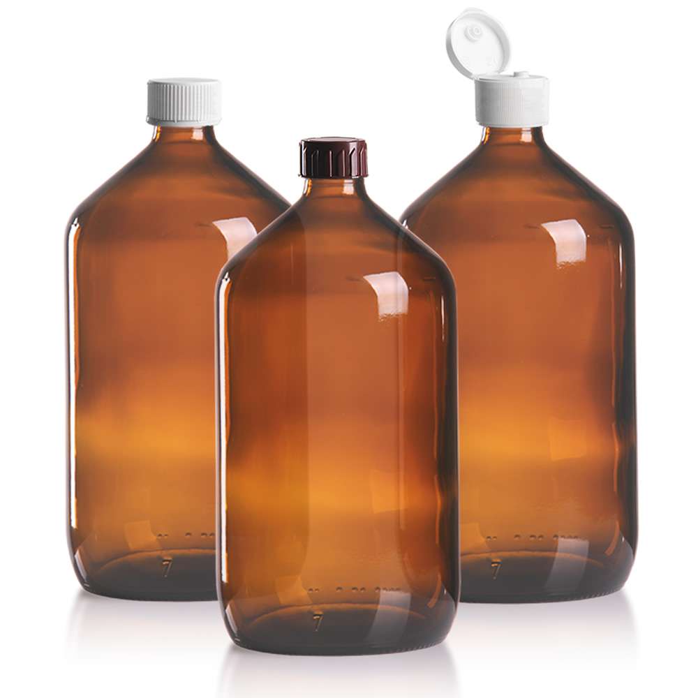 Euro Medizinflasche 1000ml + Schraubverschluss | Schraubverschluss | Braunglas | Medizinflaschen